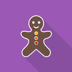 Gingerbread Man icon with long shadow on violet