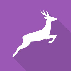 Deer icon with long shadow on violet background
