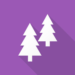 Fir trees icon with long shadow on violet background
