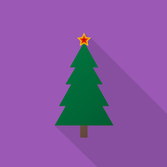 Christmas tree icon with long shadow on violet background