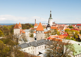Scenic panorama of the Old Town in Tallinn.