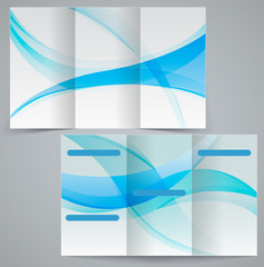 Tri-fold business brochure template, vector blue design flyer