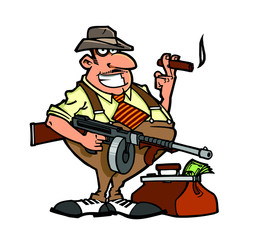 chicago gangster with Thompson machine gun and money bag