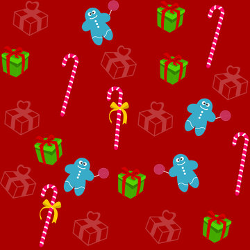 pattern for wrapping paper and filled with candy and gingerbread