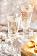 Champagne glasses on celebration table