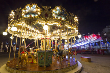 Luna park carousel in a public outdoor area