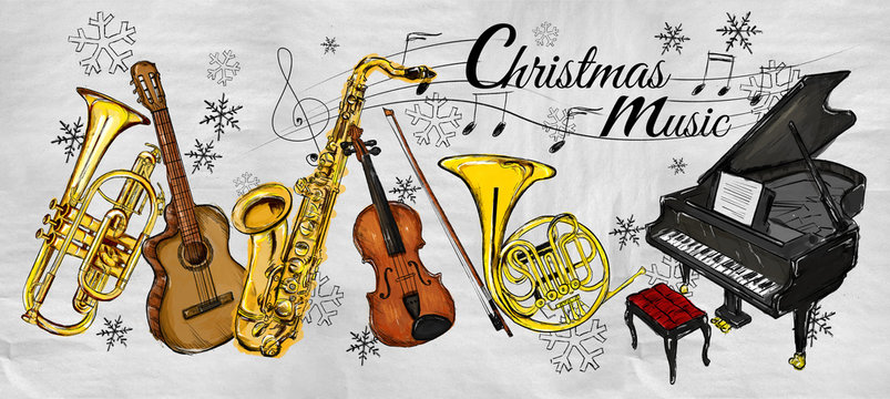 Christmas Music Instruments Painting