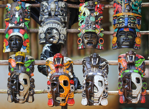 Mayan Colorful Wooden Masks