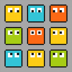 8-bit pixel block characters looking in different directions