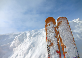 View of the ski mountain and skiing