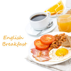 English breakfast with fried eggs, bacon, beans
