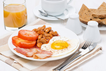 Traditional English breakfast, coffee and juice