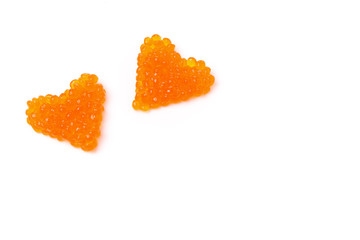 two hearts of red caviar, isolated