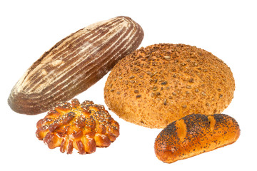 loaf of bread with sesame seeds and roll with poppy seeds