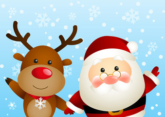Funny Santa and cute deer
