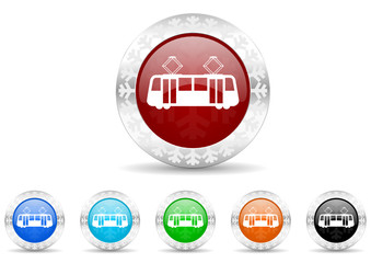 tram icon christmas vector set