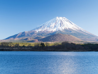 精進湖畔からの子抱き富士