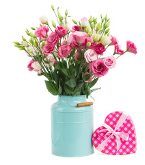 Fresh  eustoma flowers with pink heart  box