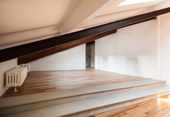 Interior nice loft, wall white, parquet floor