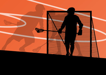Lacrosse players active sports silhouettes background illustrati