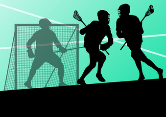 Lacrosse players active sports silhouettes background illustrati