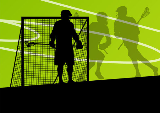 Lacrosse players active sports silhouettes background illustrati