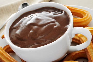 churros con chocolate, a typical Spanish sweet snack