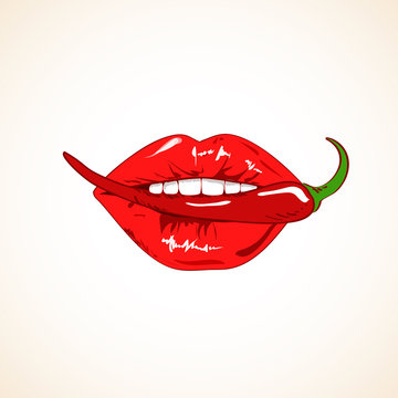 Illustration of woman lips with chili pepper