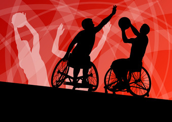 Active disabled young men basketball players in a wheelchair det