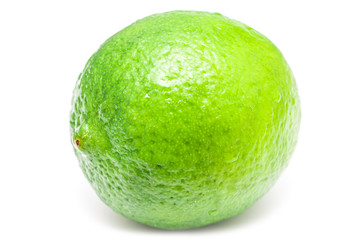 Green Lime Fruit Closeup On White Background