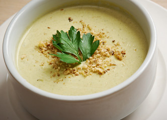 cream soup in white bowl