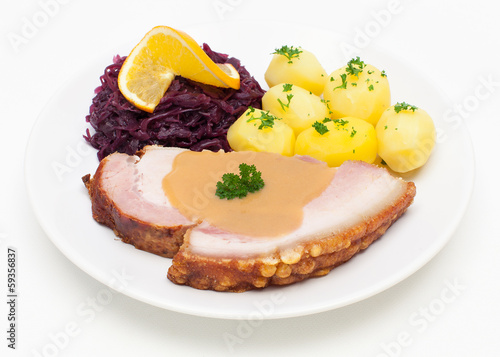 &amp;quot;Krustenbraten mit Rotkohl und Kartoffeln&amp;quot; Stockfotos und lizenzfreie ...