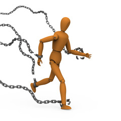 Puppet conquer chains binding by breaking and running to freedom