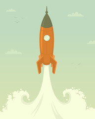 Launch of space rocket. Vector illustration.