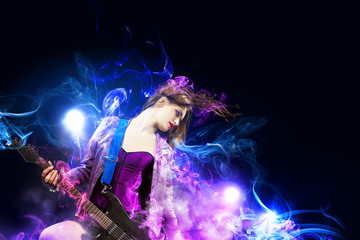 Rock passionate girl with black wings