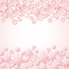 pink background with  valentine hearts and flowers,  vector