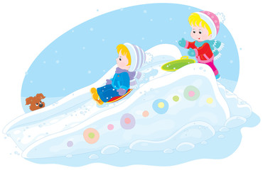Children on an ice-run