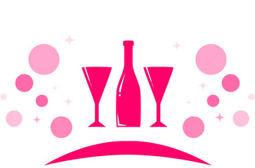 red holiday icon with two glass and bottle silhouette