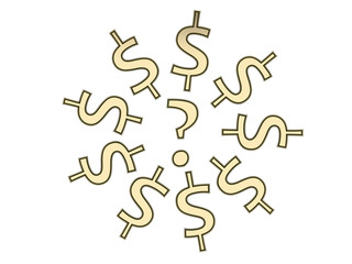 Question mark with dollar symbol isolated
