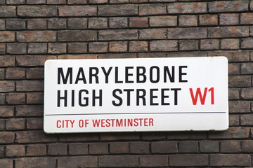 Fototapeta na wymiar Marylebone High Street W1 a famous London Address sign