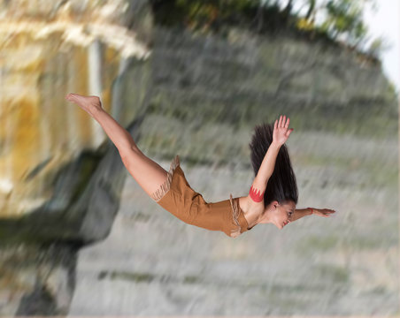 Girl diving off a cliff