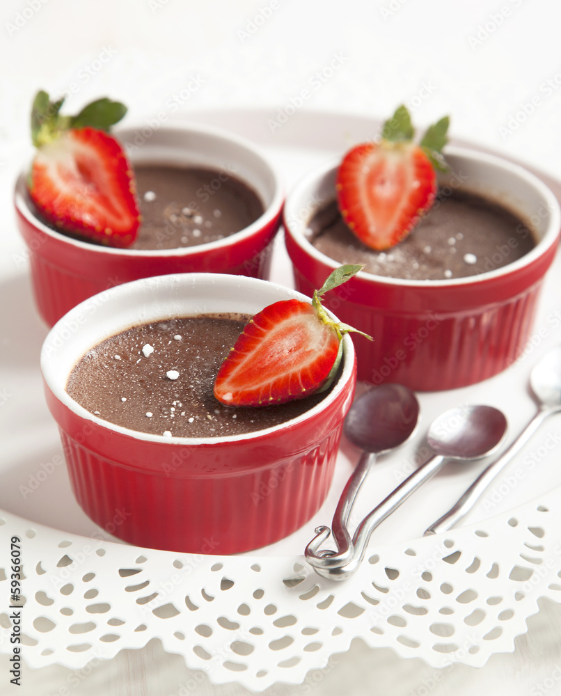 Sticker Chocolate Panna cotta with strawberry.