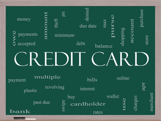 Credit Card Word Cloud Concept on a Blackboard