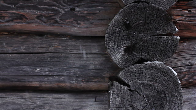 Blockhouse log wall. Winter weather, HD.