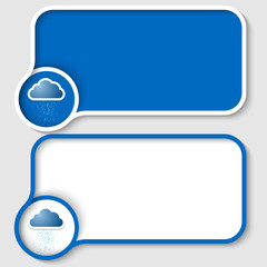 set of two blue text frames and cloud with rain