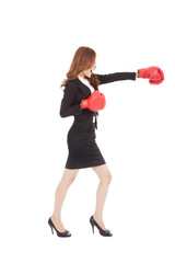 Fototapeta na wymiar Business woman boxing and competition concept