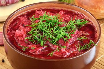 Red borscht with dill