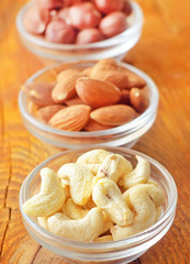 cashew, almond and hazelnuts