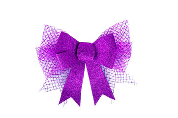 Purple bow on white background