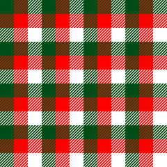 Checkered gingham fabric seamless pattern in green white red